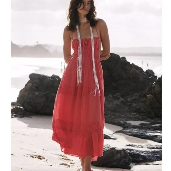 Free People Dresses & Skirts - Free People Taking Sides Red Maxi Dress Size M New Flowy Free-est Collection NWT